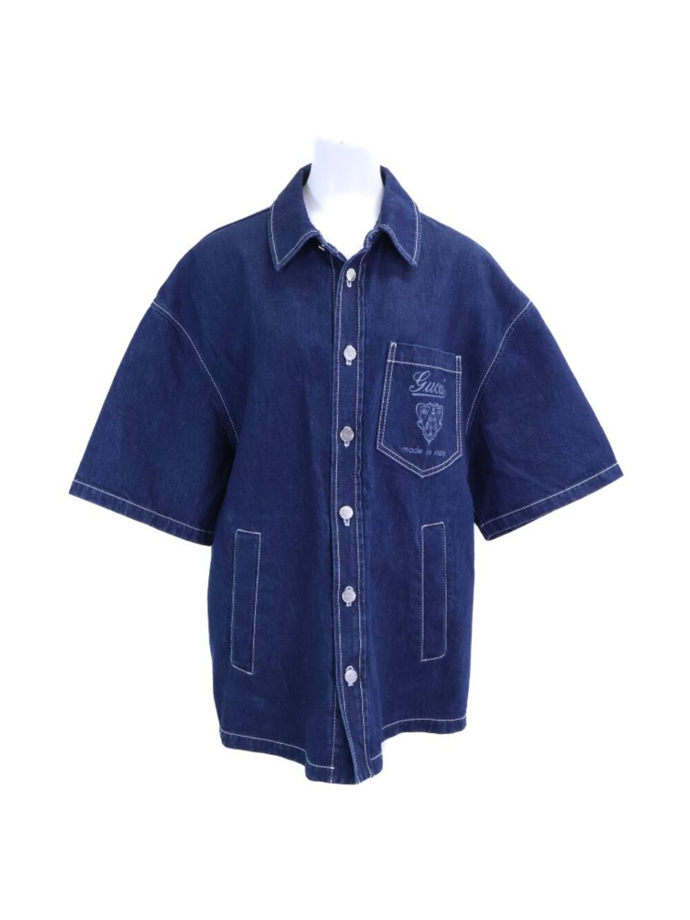 Gucci Leather Short Sleeve Denim Shirt 46